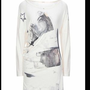 Guess long sleeve t-shirt dress top jersey ivory